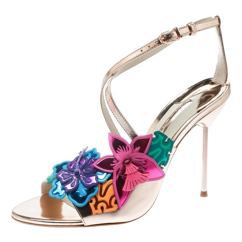 Sophia Webster Rose Gold Hula Floral Embellished Crisscross Sandals Size 40.5