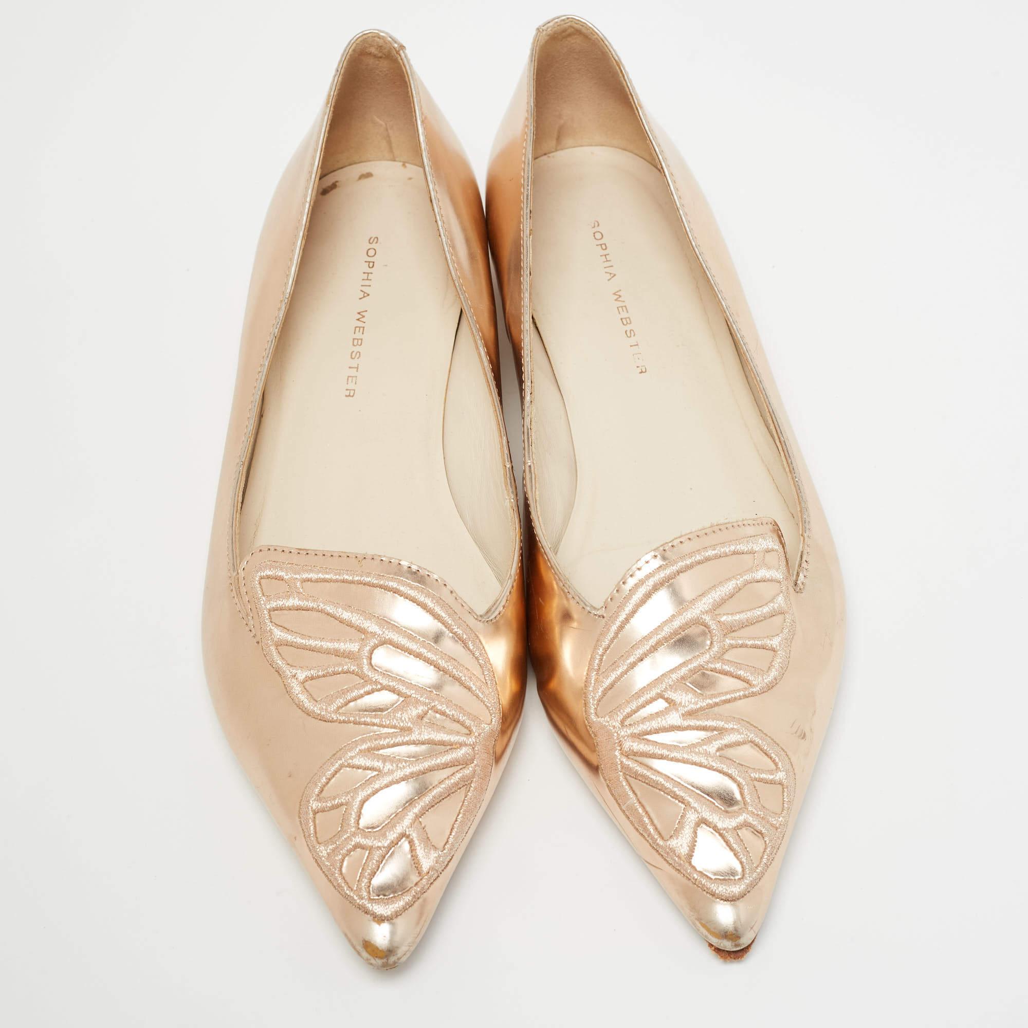 Sophia Webster Rose Gold Leather Bibi Butterfly Ballet Flats Size 37 In Fair Condition For Sale In Dubai, Al Qouz 2