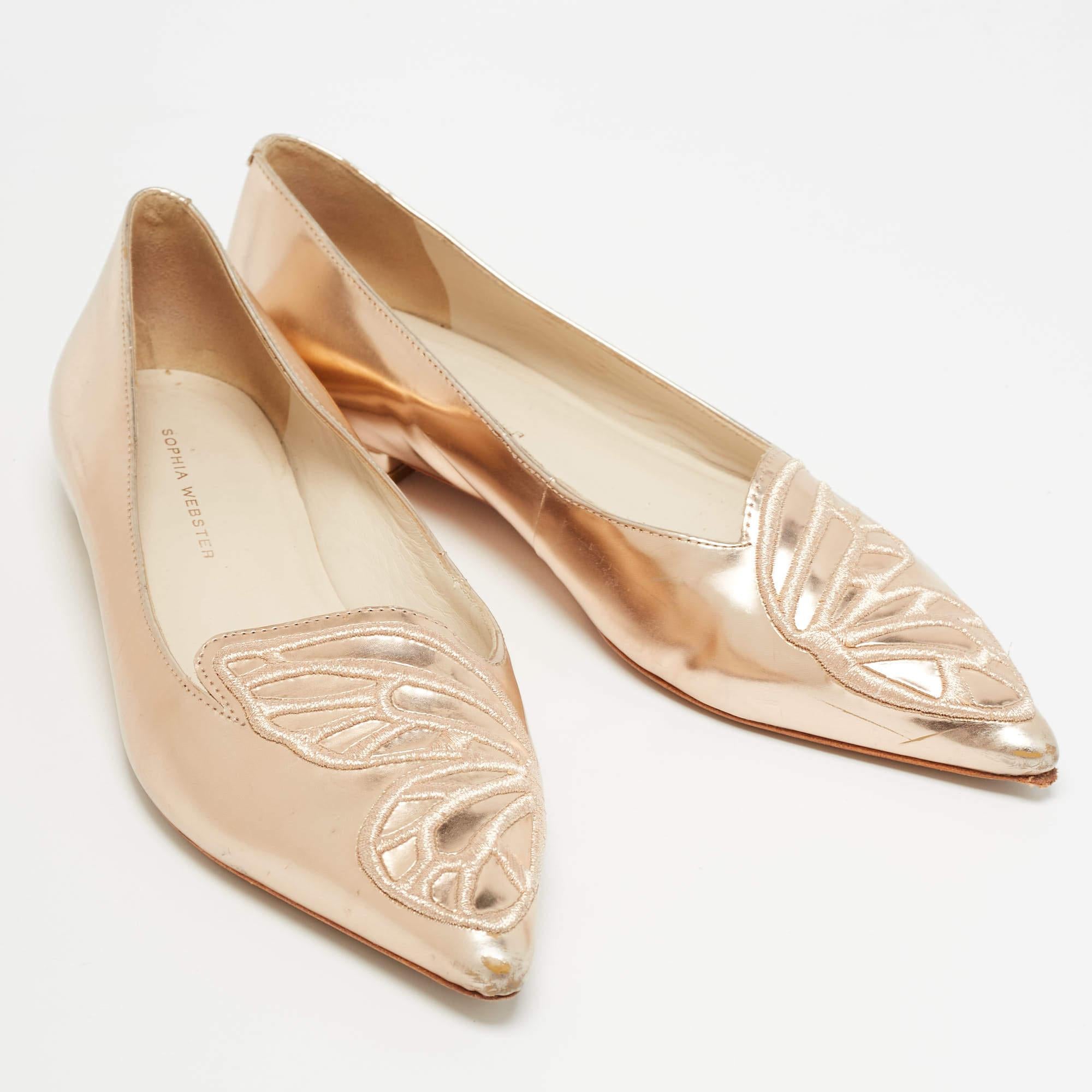 Sophia Webster Rose Gold Leather Bibi Butterfly Ballet Flats Size 37 For Sale 1