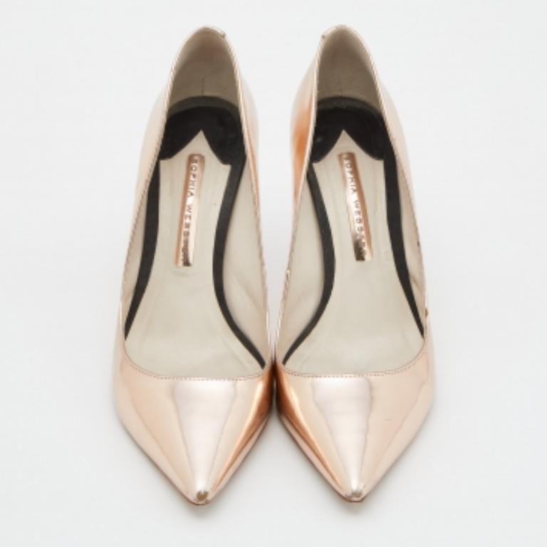 Sophia Webster Rose Gold Leather Coco Flamingo Pointed Toe Pumps Size 38.5 In Fair Condition For Sale In Dubai, Al Qouz 2