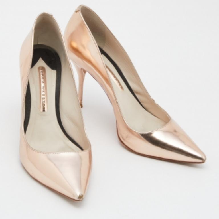 Sophia Webster Rose Gold Leather Coco Flamingo Pointed Toe Pumps Size 38.5 For Sale 1