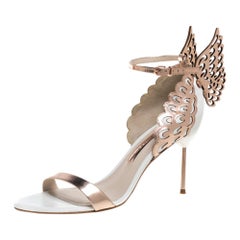 Sophia Webster Rose Gold/White Leather Evangeline Laser Ankle Sandals Size 39.5