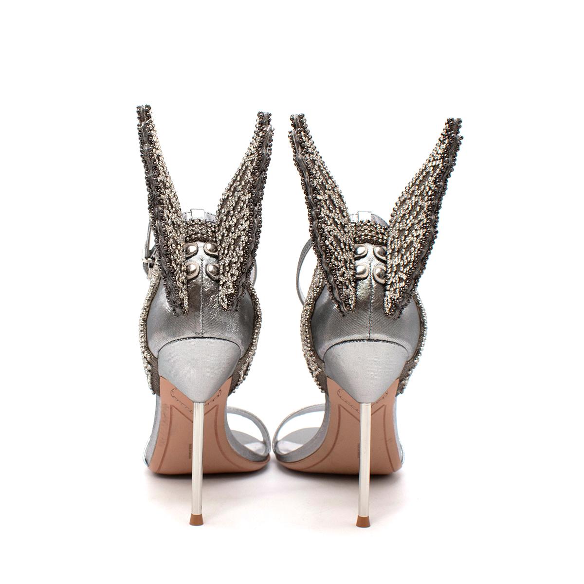 Sophia Webster Silver Evangeline Butterfly 100 Sandals - US 8 In New Condition For Sale In London, GB