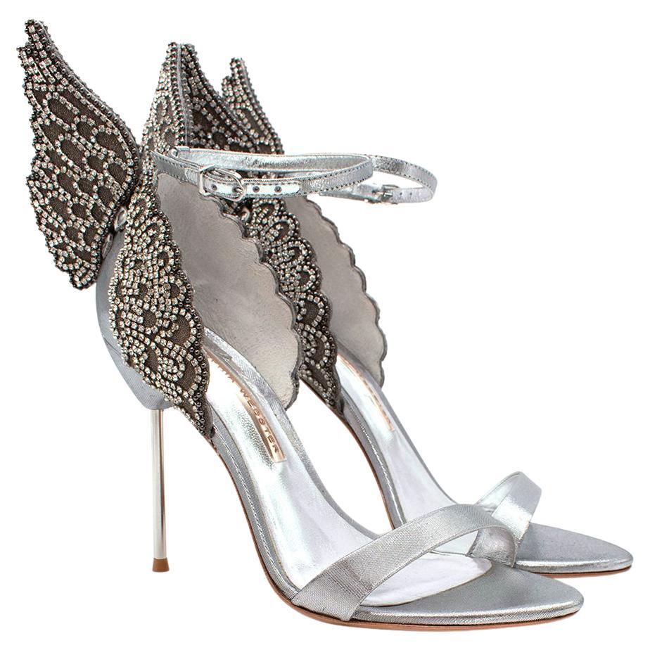 Sophia Webster Silver Evangeline Butterfly 100 Sandals - US 8 For Sale