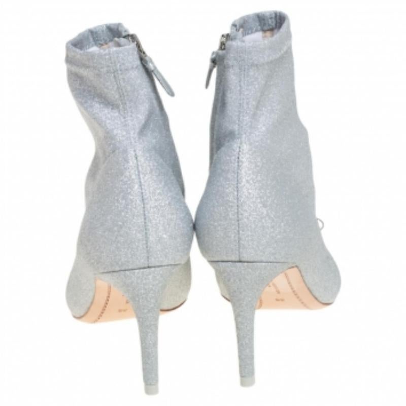 Sophia Webster Silver Glitter Fabric Andie Bow Ankle Booties Size 38 For Sale 2