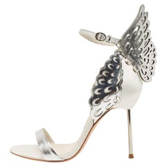 Sophia Webster Silver/Grey Leather and Satin Chiara Sandals Size 38