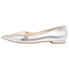 Sophia Webster Silver Leather Bibi Butterfly Ballet Flats Size 41