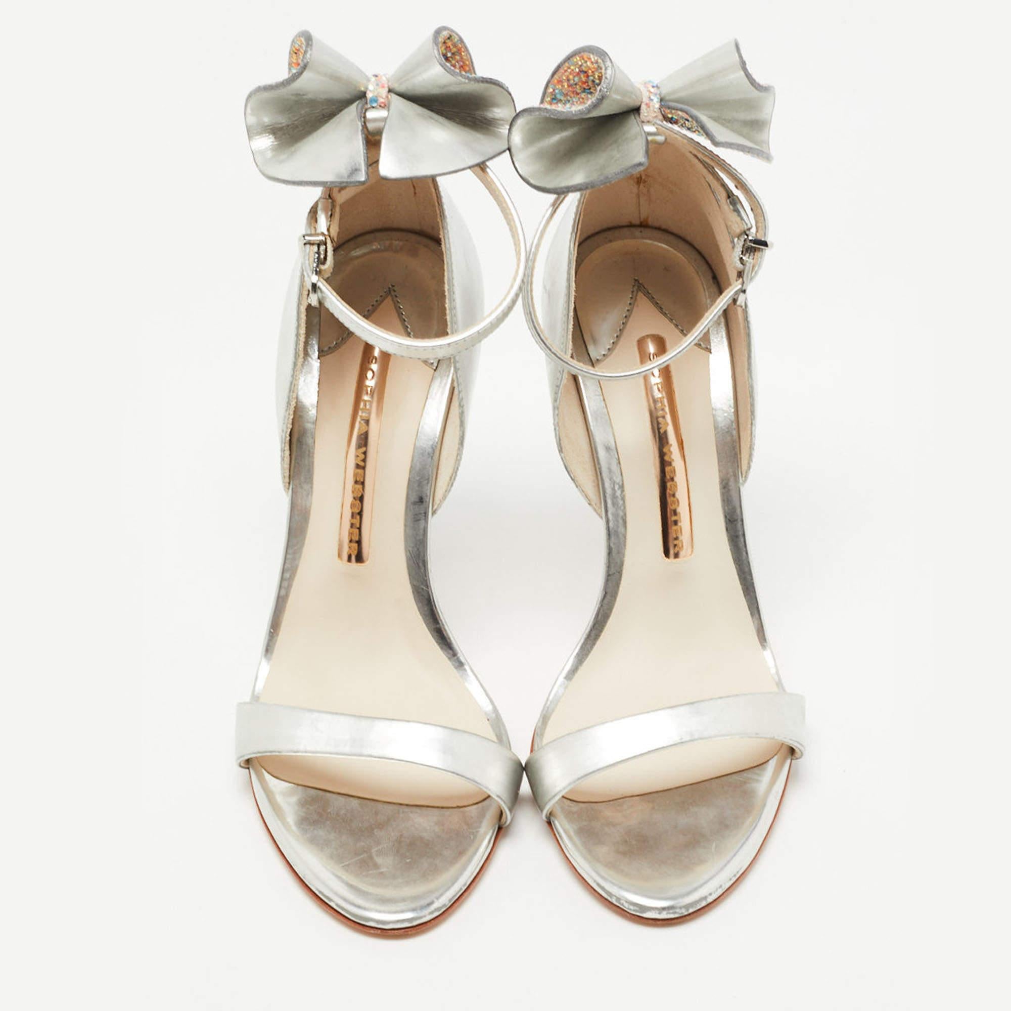 Beige Sophia Webster  Silver Leather Chiara Butterfly Ankle Strap Sandals Size 35.5 For Sale