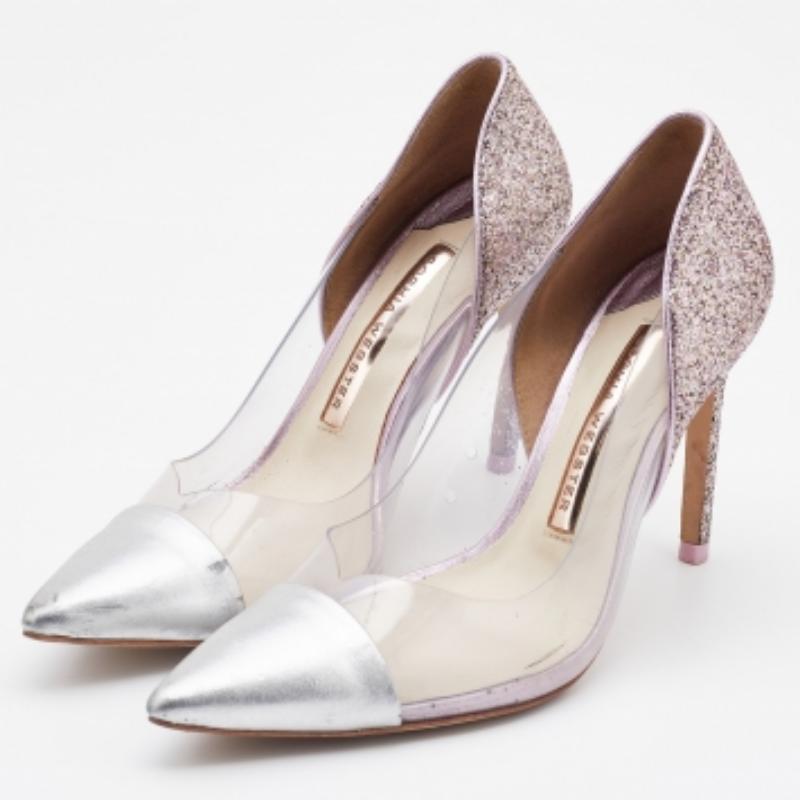 Sophia Webster Pumps a punta in pelle, PVC e glitter argento Daria Taglia 36,5 In condizioni buone in vendita a Dubai, Al Qouz 2