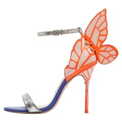 Sophia Webster Silver/Orange Leather Chiara Butterfly Sandals Size 36.5