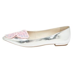 Sophia Webster Silver/Pink Patent Leather Bibi Butterfly Ballet Flats Size 40.5