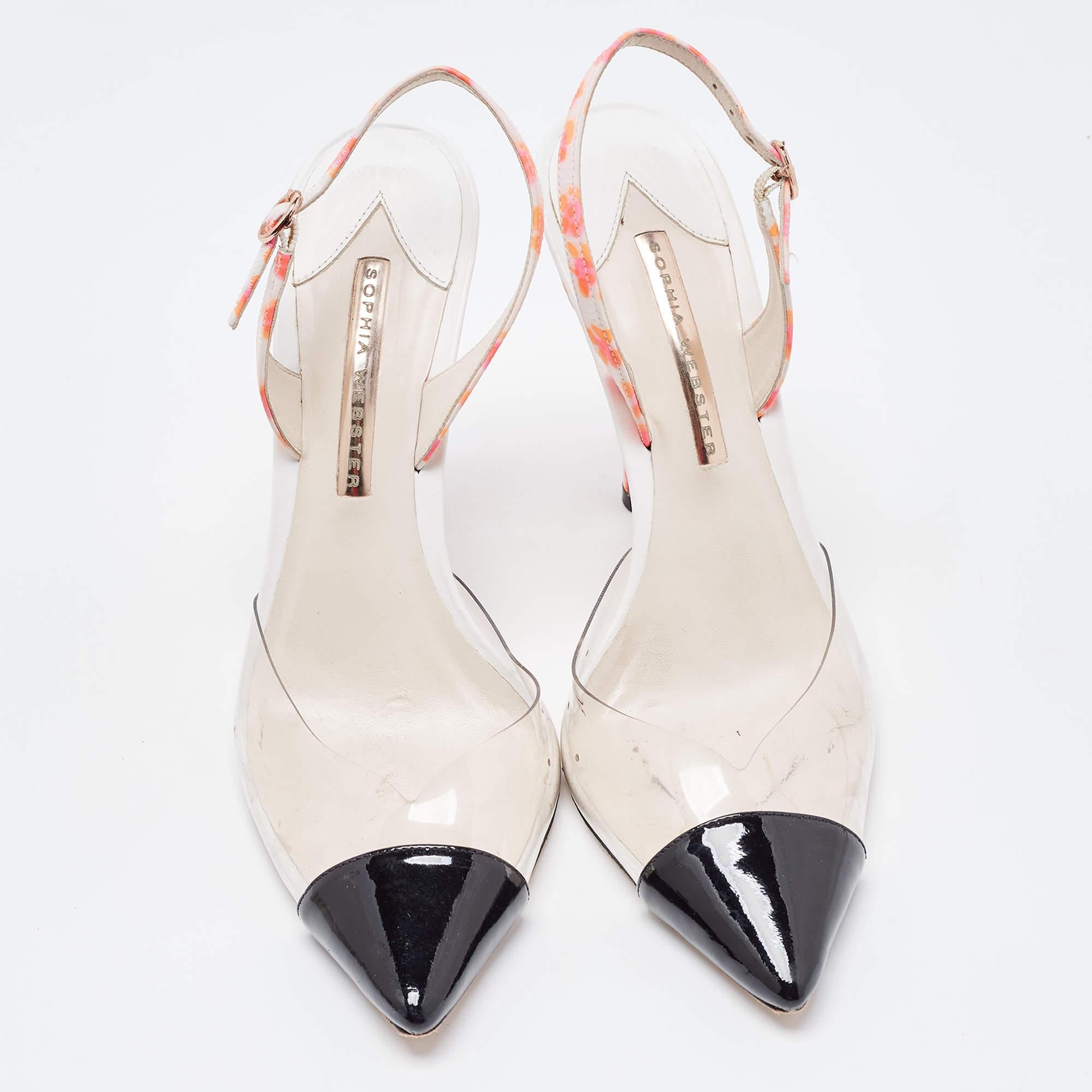 Beige Sophia Webster Tricolor Patent and PVC Animal Print Slingback Pumps Size 39 For Sale
