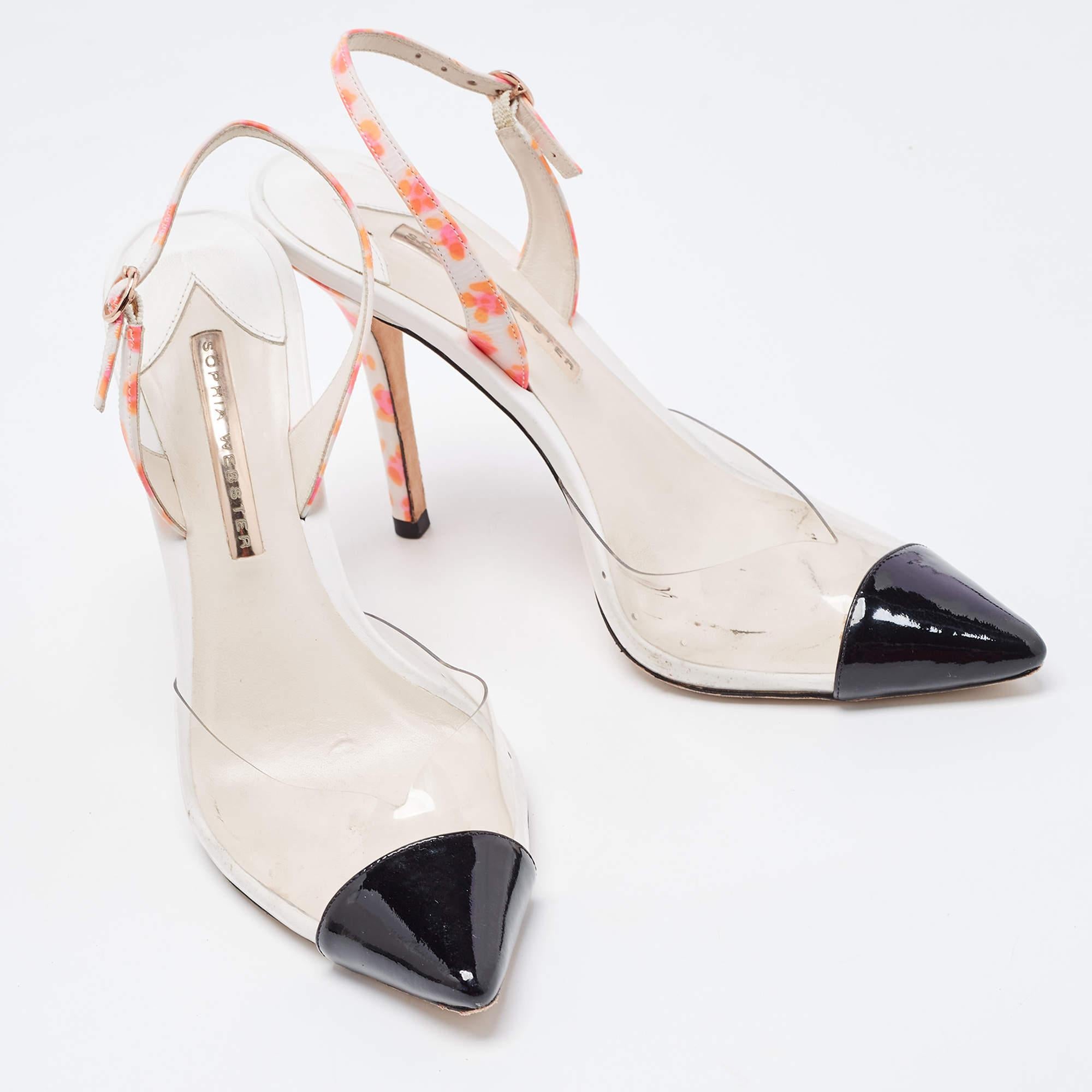 Sophia Webster Tricolor Patent and PVC Animal Print Slingback Pumps Size 39 In Good Condition For Sale In Dubai, Al Qouz 2