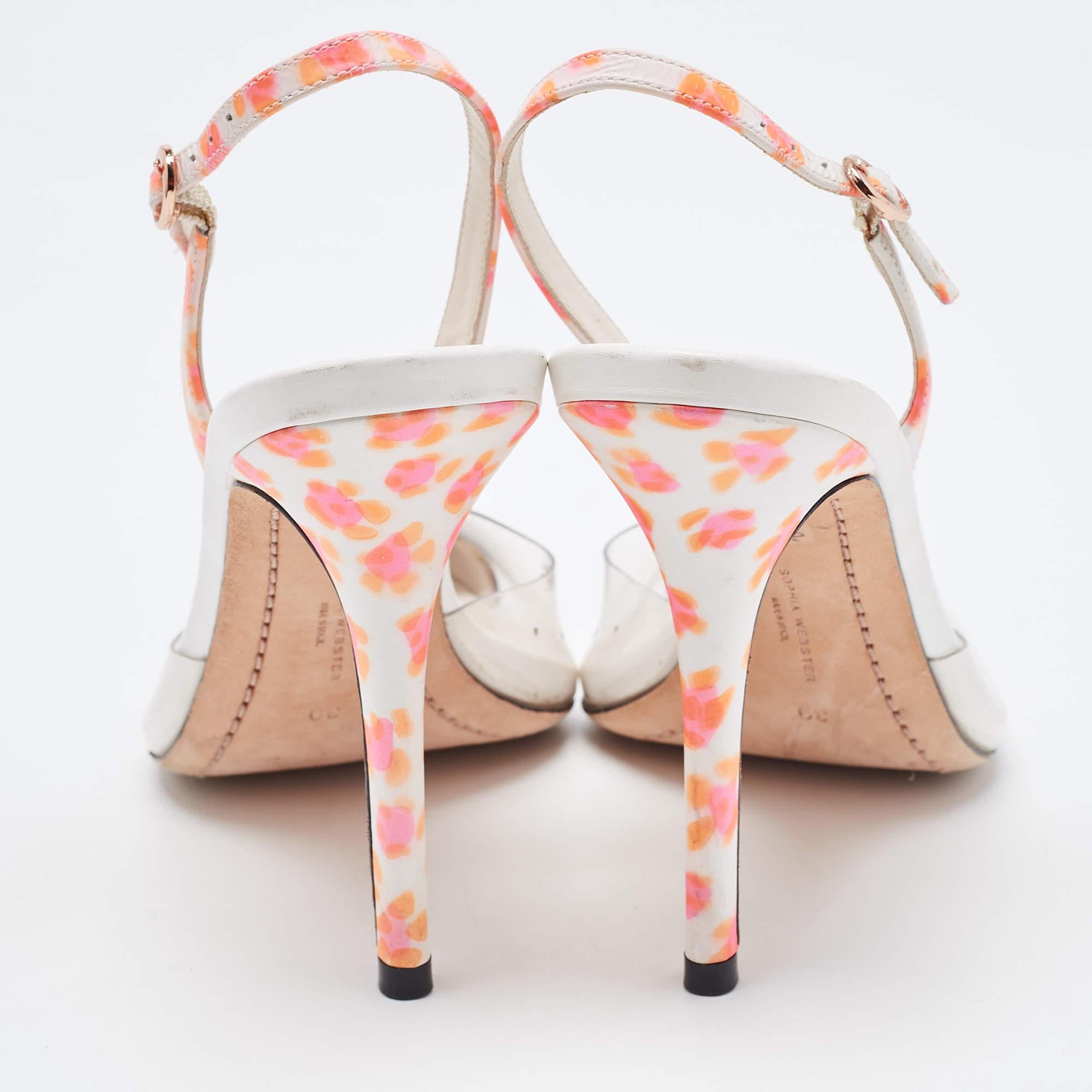 Women's Sophia Webster Tricolor Patent and PVC Animal Print Slingback Pumps Size 39 For Sale