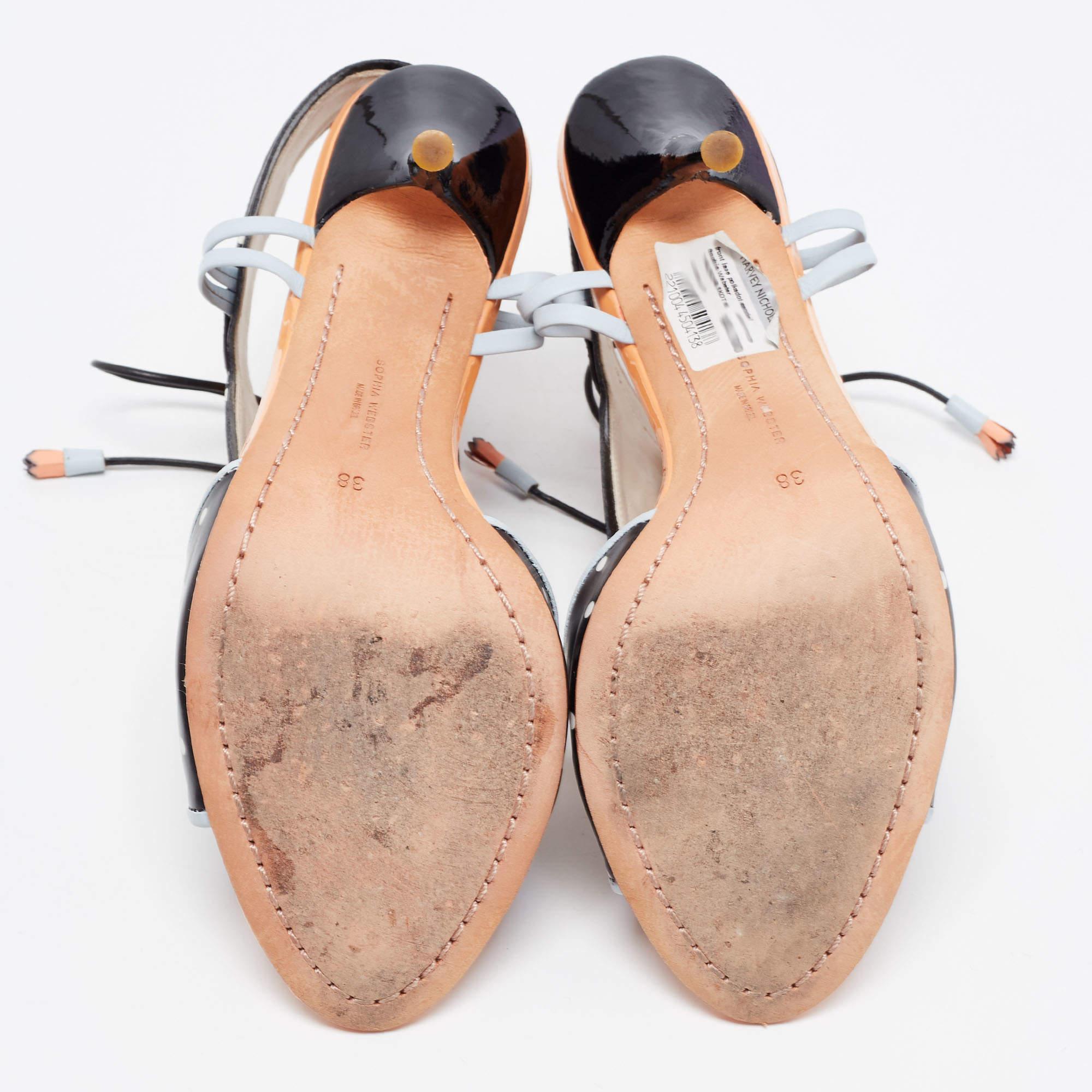 Sophia Webster Tricolor gepunktete Leilou-Sandalen aus Leder und Lackleder und Lackleder Größe 38 im Angebot 1