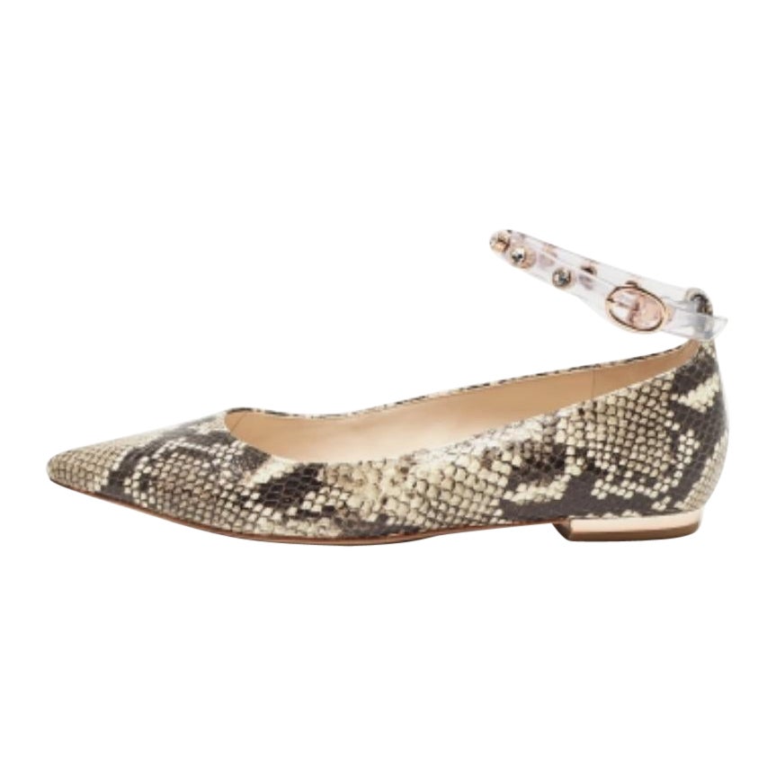 Sophia Webster Two Tone Embossed Python Dina Ankle Strap Ballet Flats Size 37