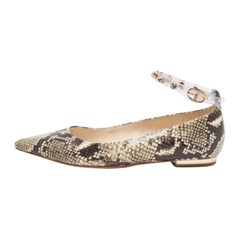 Sophia Webster Two Tone Embossed Python Dina Ankle Strap Ballet Flats Size 37