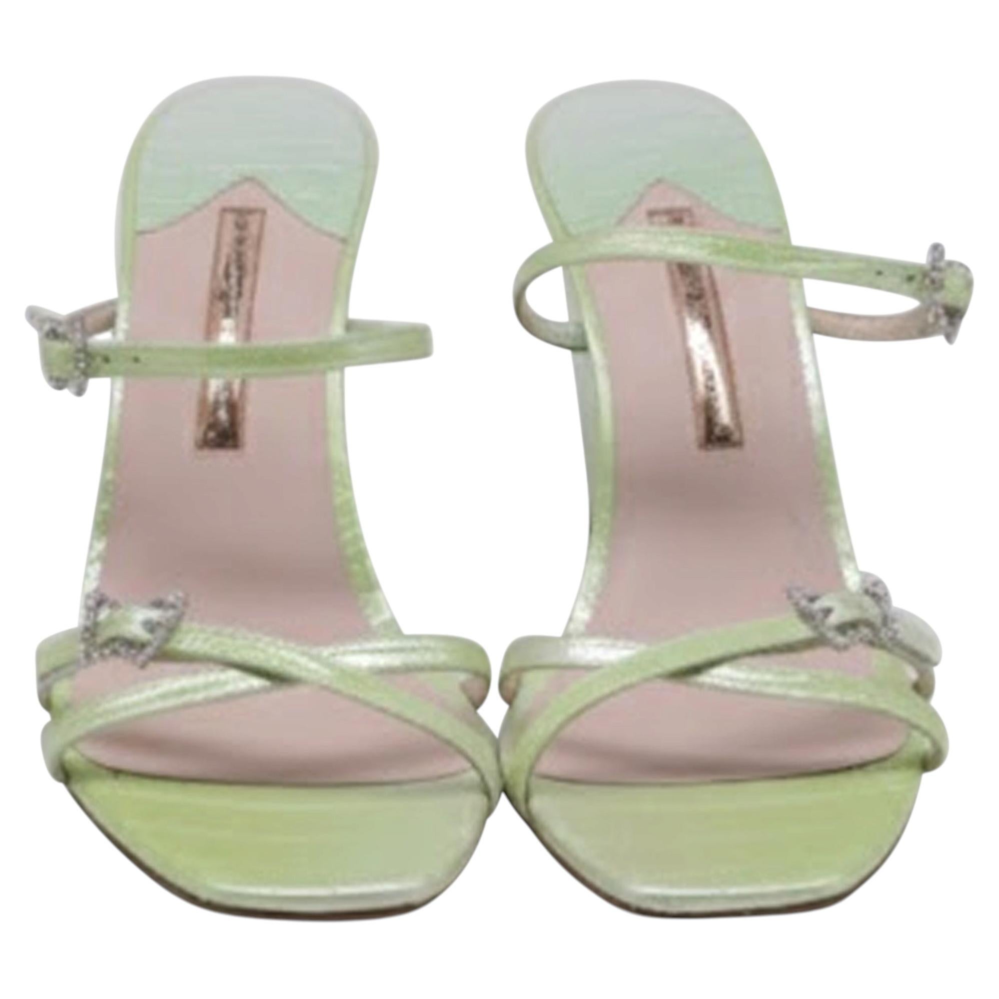 Sophia Webster Venus Croc-Embossed Wedge Sandals in Green Leather
