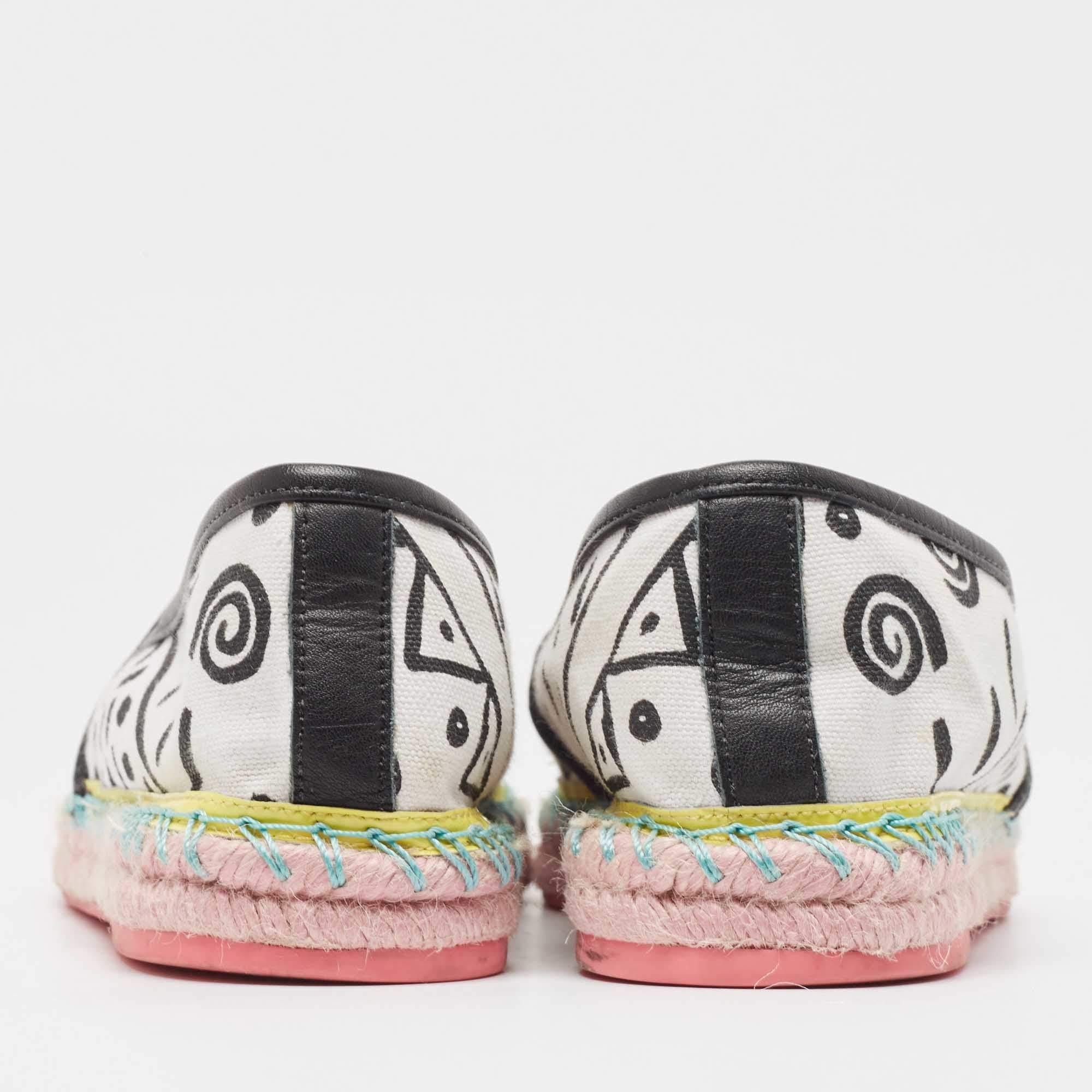 Women's Sophia Webster White/Black Canvas and Leather Espadrille Flats Size 40.5 For Sale