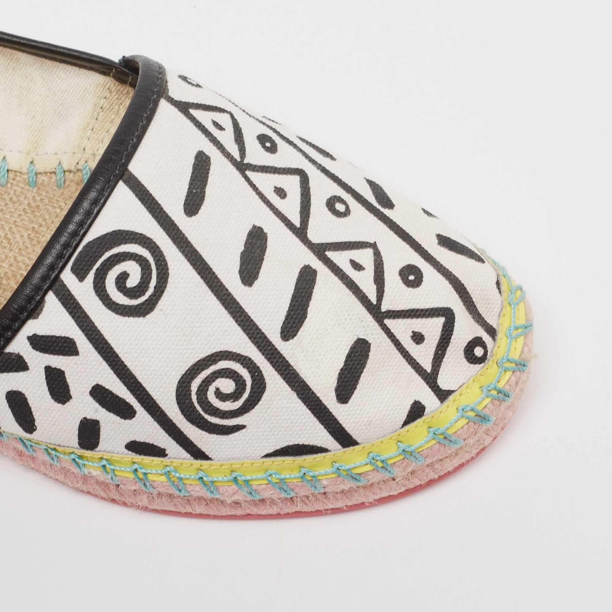 Sophia Webster White/Black Canvas and Leather Espadrille Flats Size 40.5 For Sale 2