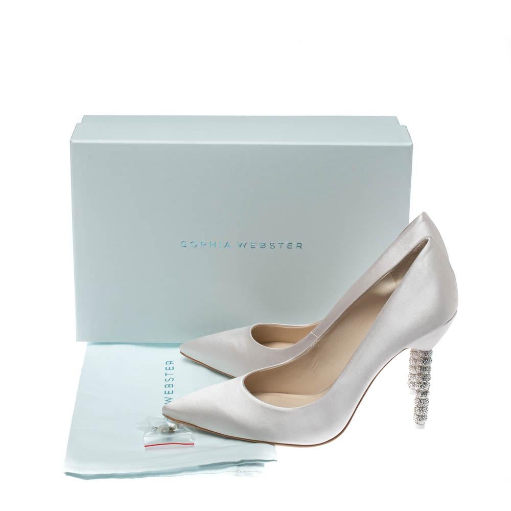Sophia Webster White Ivory Satin Coco Crystal Embellished Heel Pumps Size 40 1