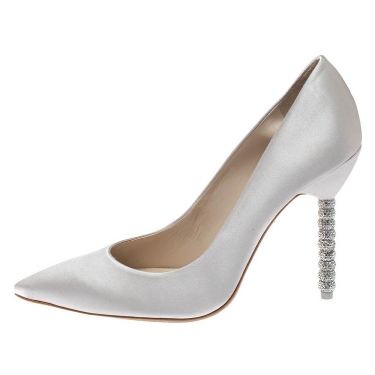 Sophia Webster White Ivory Satin Crystal Embellished Heel Size For Sale at 1stDibs