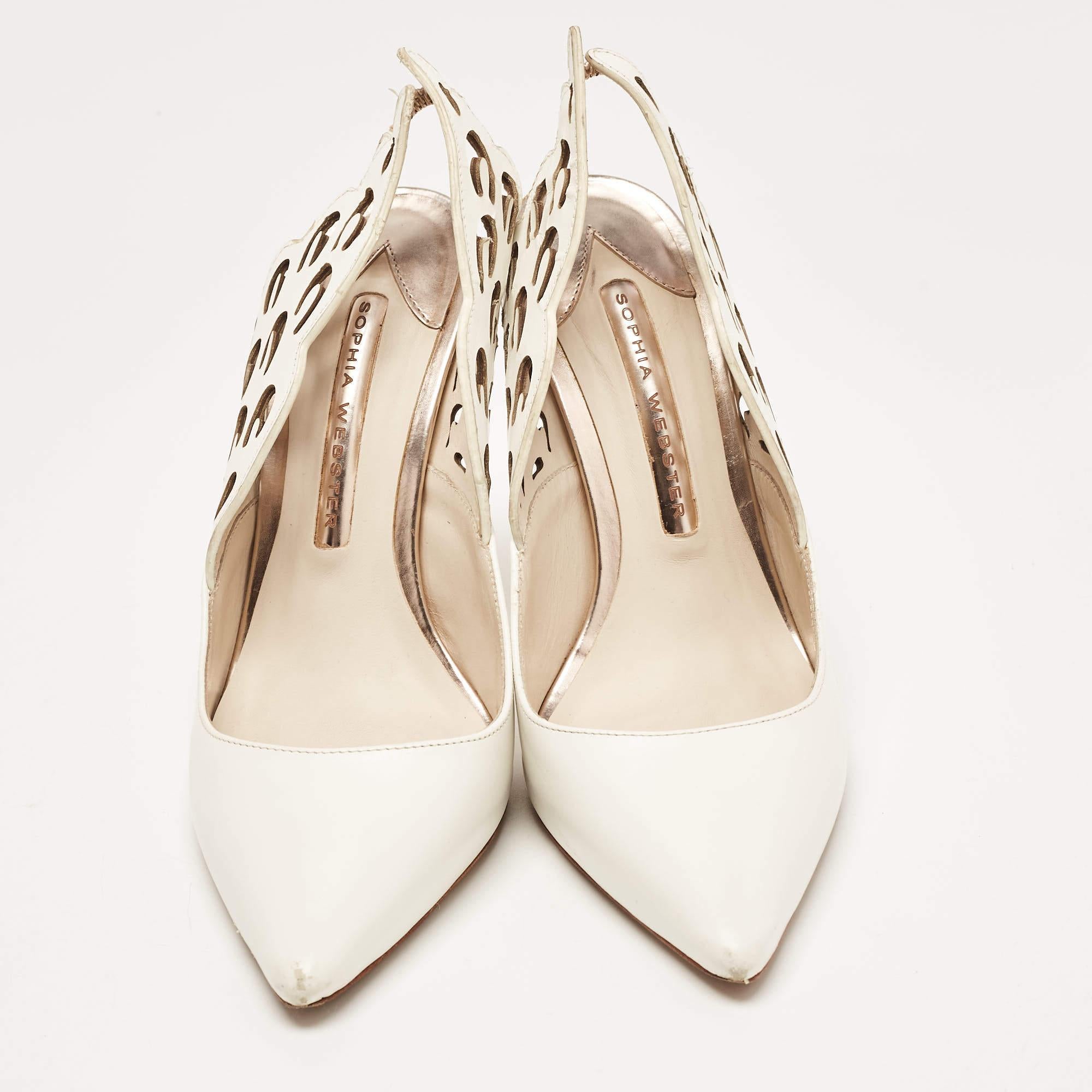 Sophia Webster White Leather Angelo Pointed Toe Slingback Pumps Size 36 In Good Condition For Sale In Dubai, Al Qouz 2