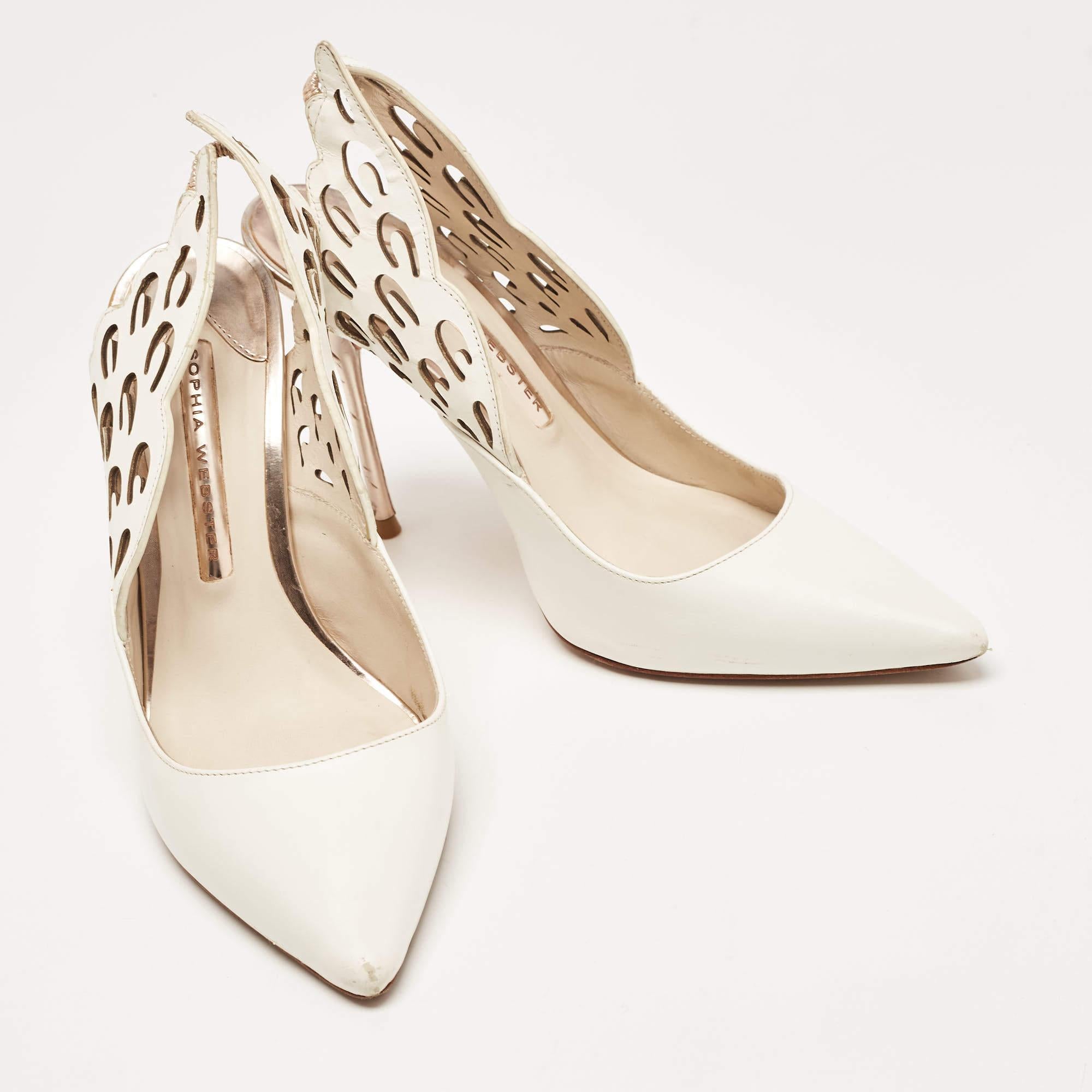 Women's Sophia Webster White Leather Angelo Pointed Toe Slingback Pumps Size 36 For Sale