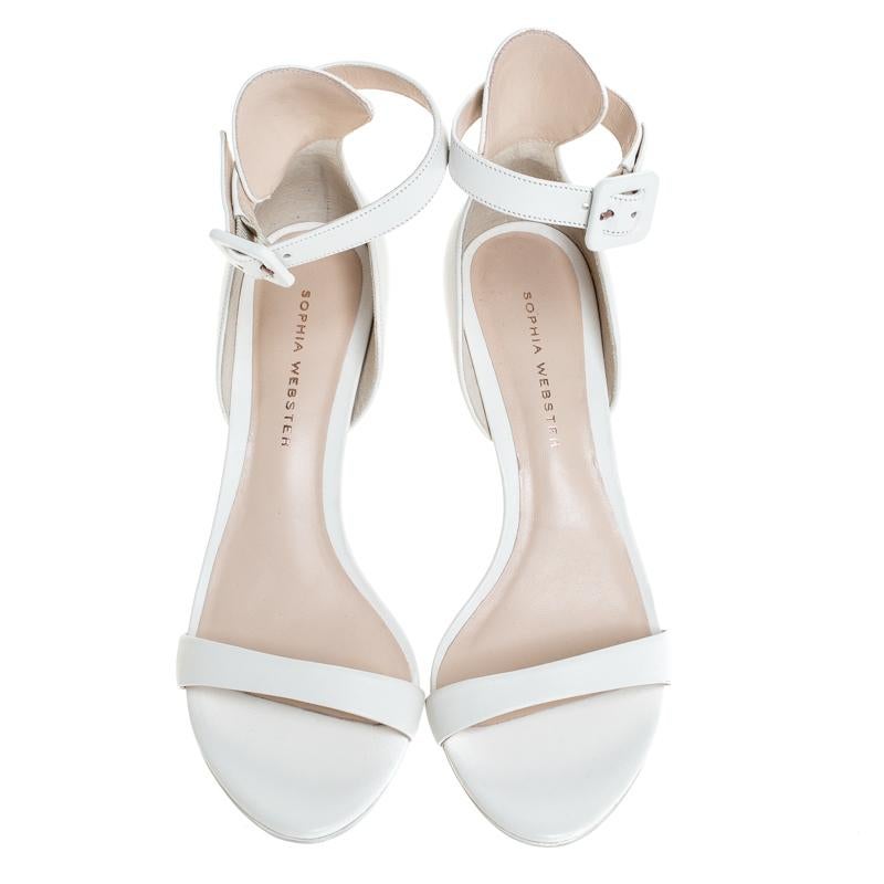Women's Sophia Webster White Leather Ankle Straps Sandals Size 36.5