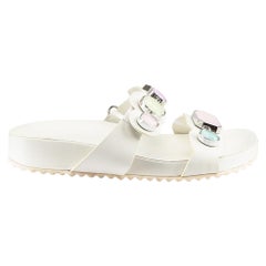 Sophia Webster White Leather Embellished Slides Size IT 37