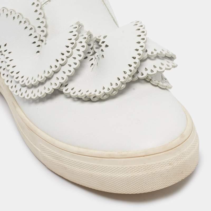 Sophia Webster White Leather Embellished Slip On Sneakers Size 36 For Sale 2