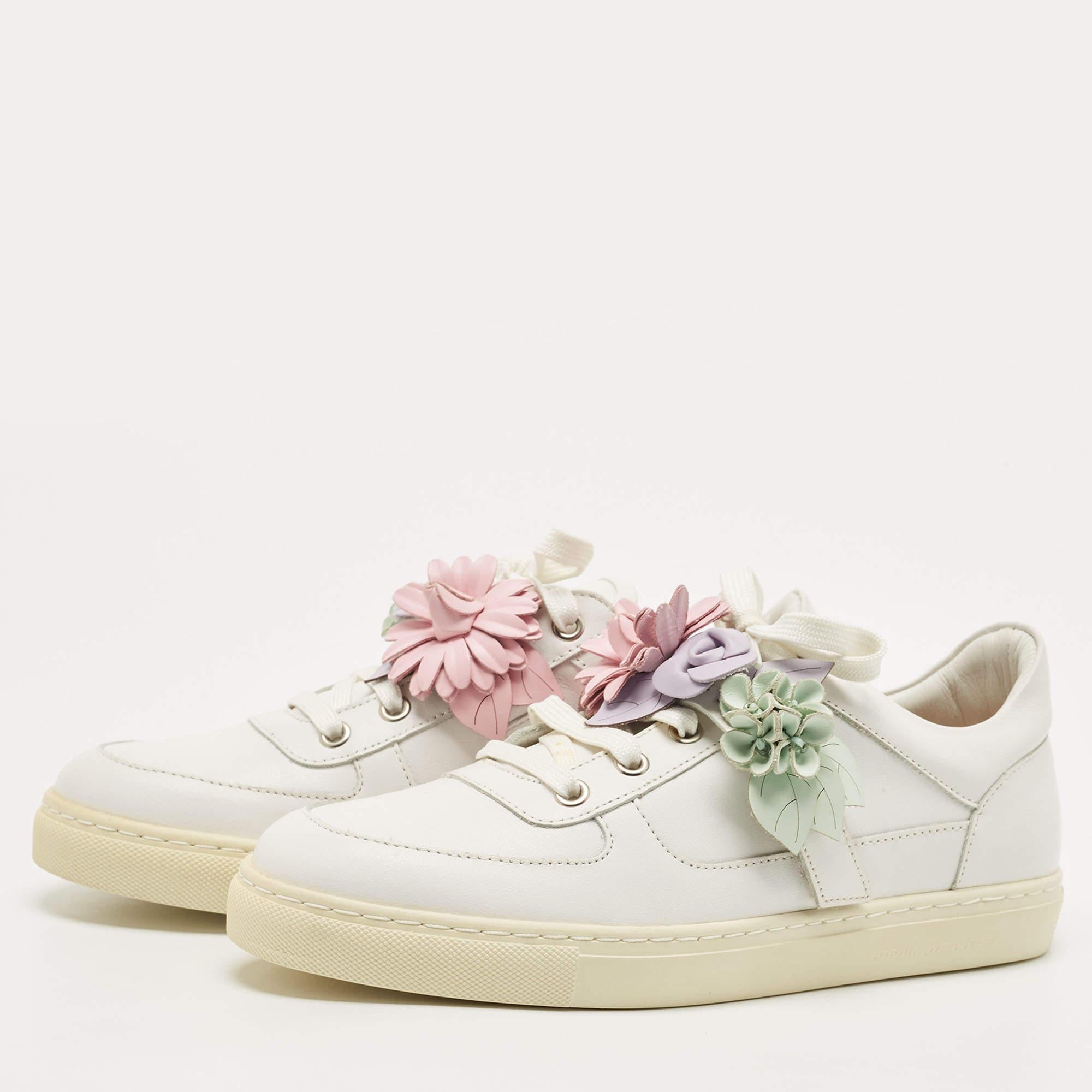 Sophia Webster White Leather Lilico Flower Low Top Sneakers Size 39 1