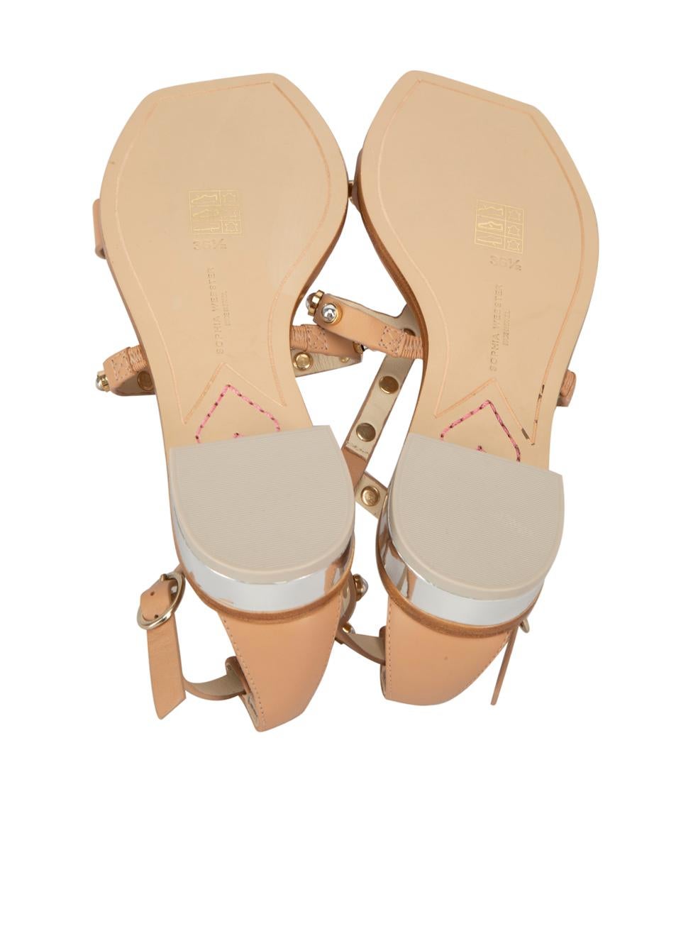 Sophia Webster Women's Beige Leather Embellished Square Toe Sandals 1