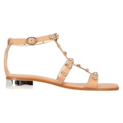 Sophia Webster Women's Beige Leather Embellished Square Toe Sandals