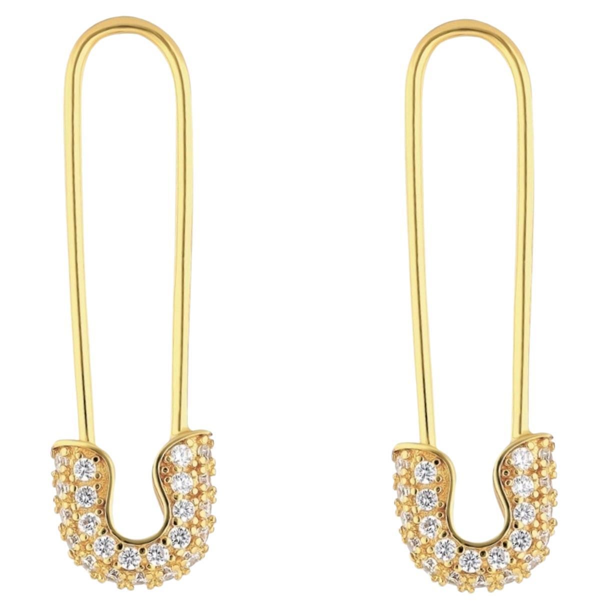 Sophia's Gold Safety Pin Earring For Sale