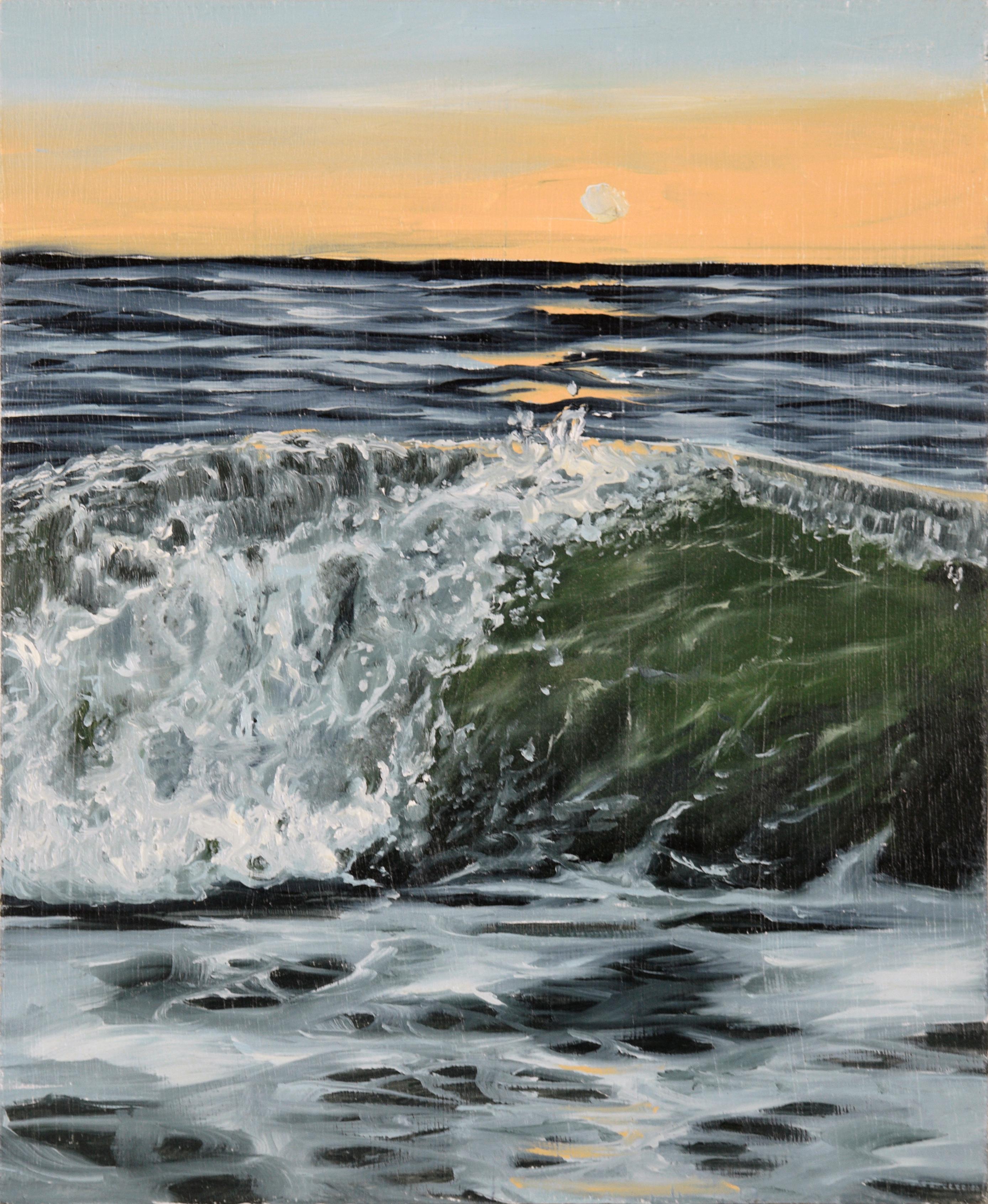 Landscape Painting Sophie Adair - "Anastasia" - Paysage marin de coucher de soleil avec vague tombante