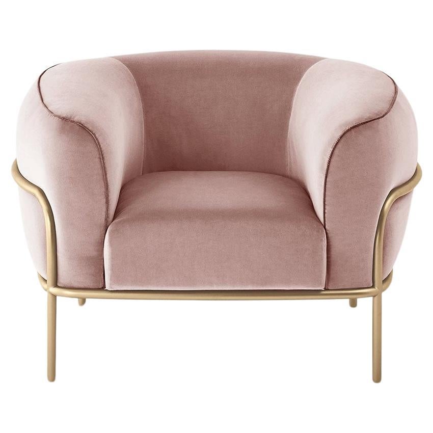 Sophie Armchair / Lounge Chair by Gallotti & Radice in Satin Brass and Velvet For Sale