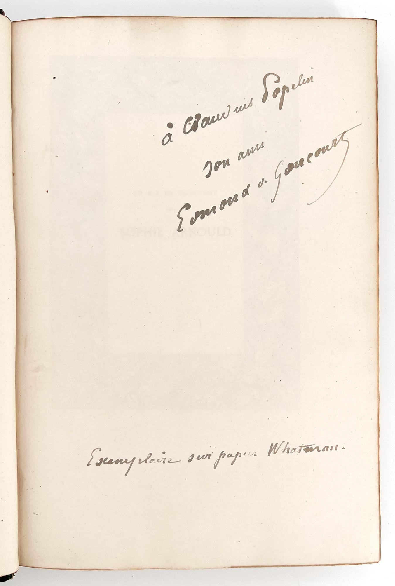 SIGNED, Second edition on LARGE PAPER
One of the first personal biographies (biographies intimes) written by the Goncourt brothers and composed in 1857.  This special edition with elaborate floral frames and a facsimile letter was published in small