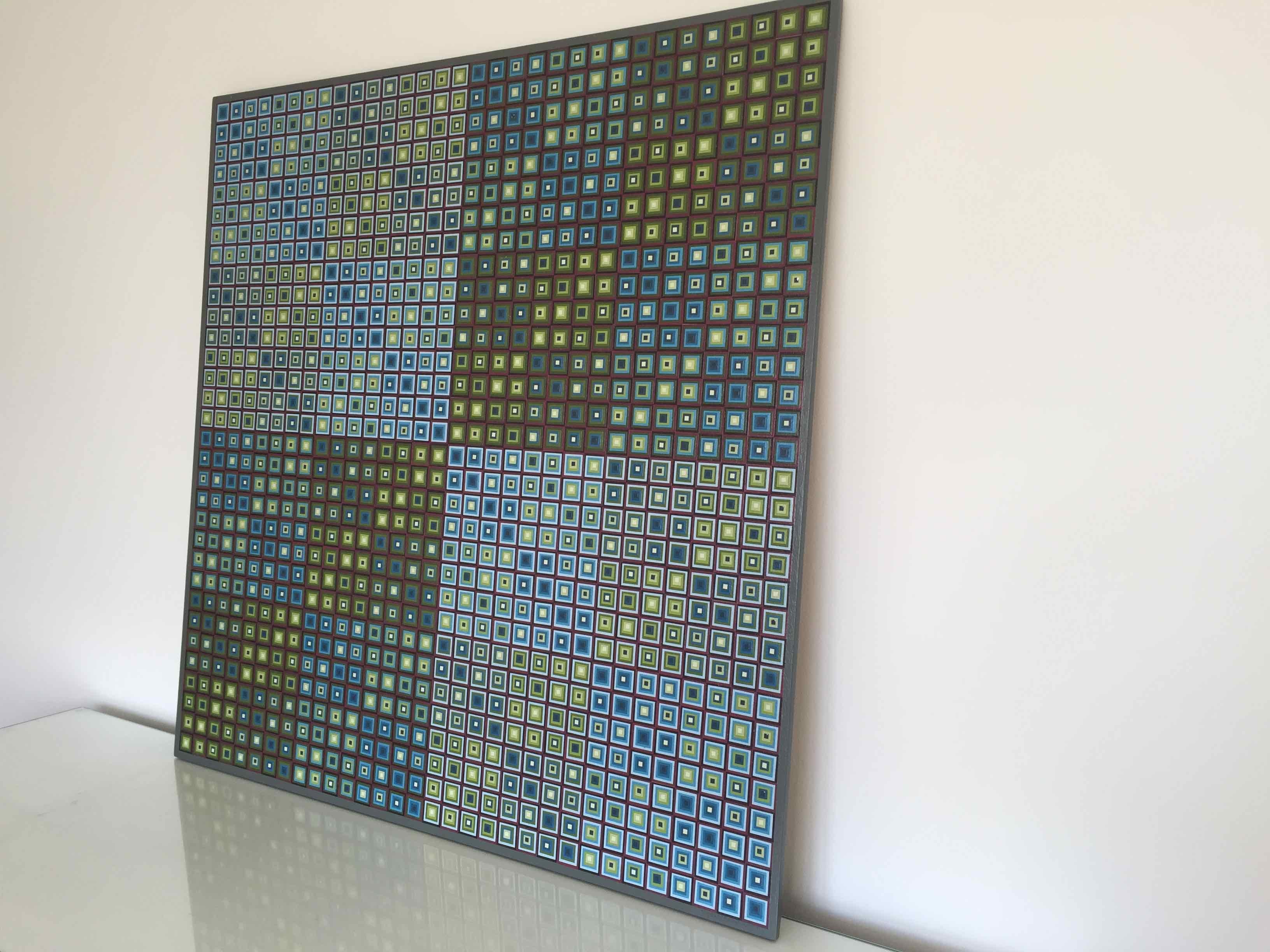 Squares Squared I: Hand-painted and Collaged Squares by Sophie Arup For Sale 1