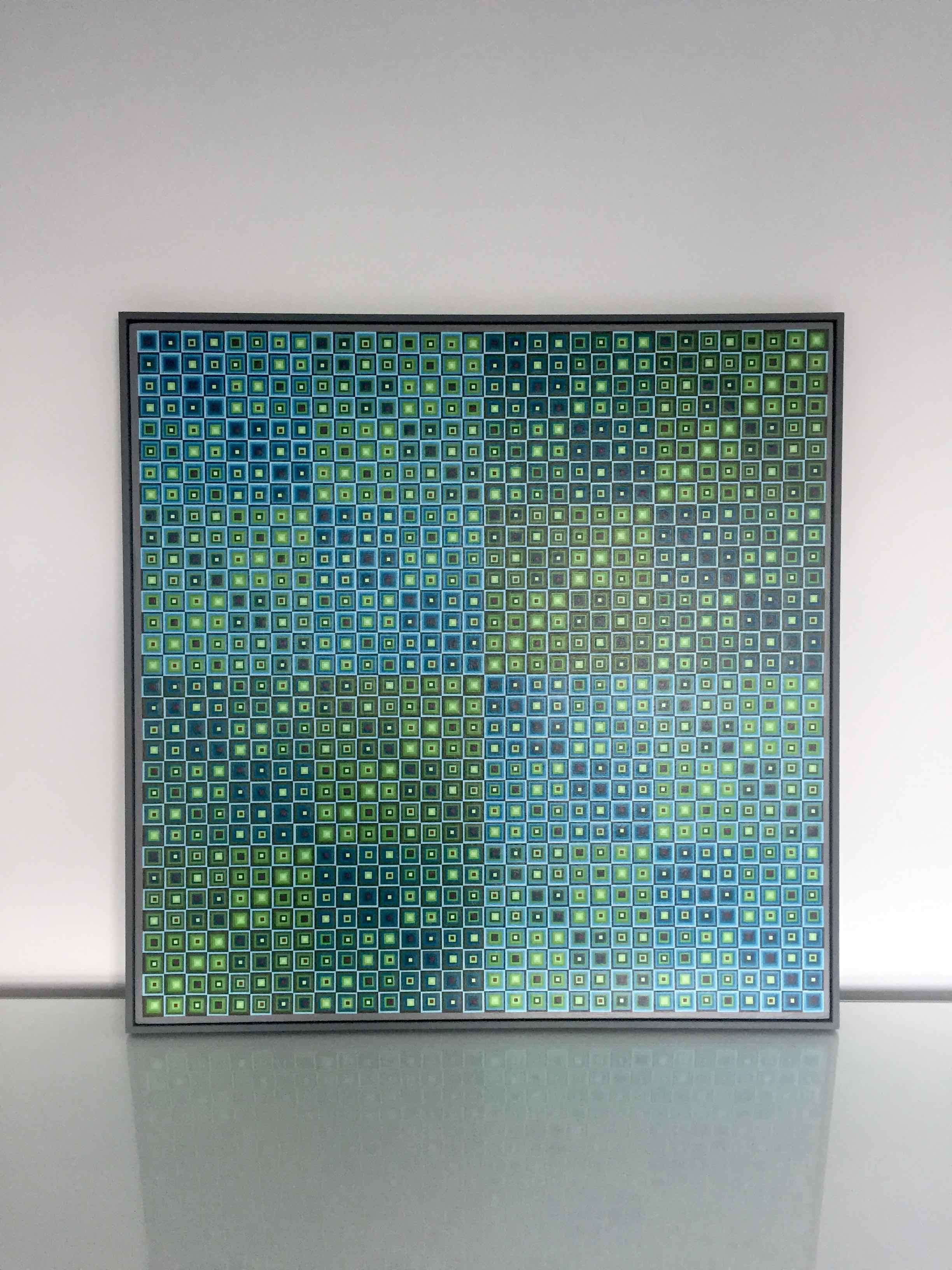 Squares Squared II: Optical Collage of Handpainted Squares by Sophie Arup For Sale 1