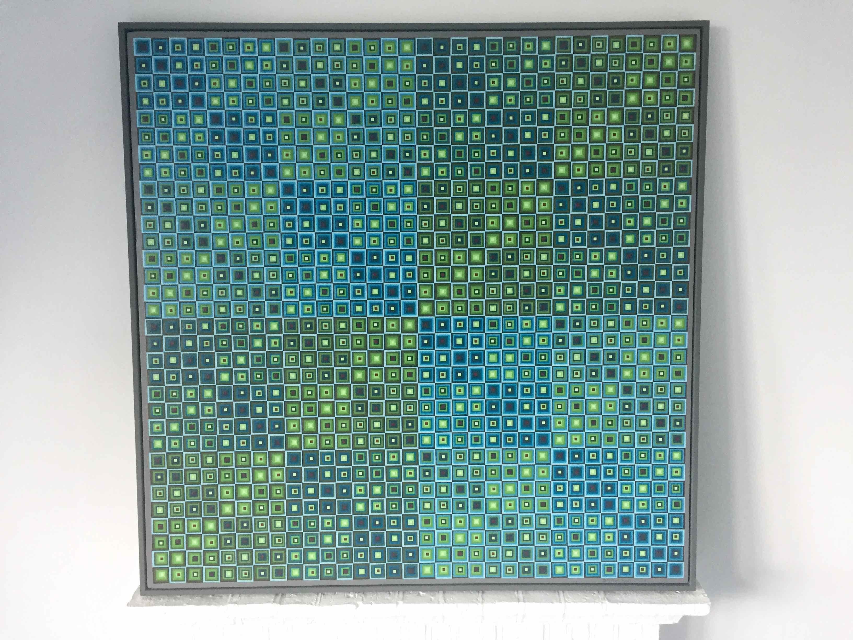 Squares Squared II: Optical Collage of Handpainted Squares by Sophie Arup For Sale 5
