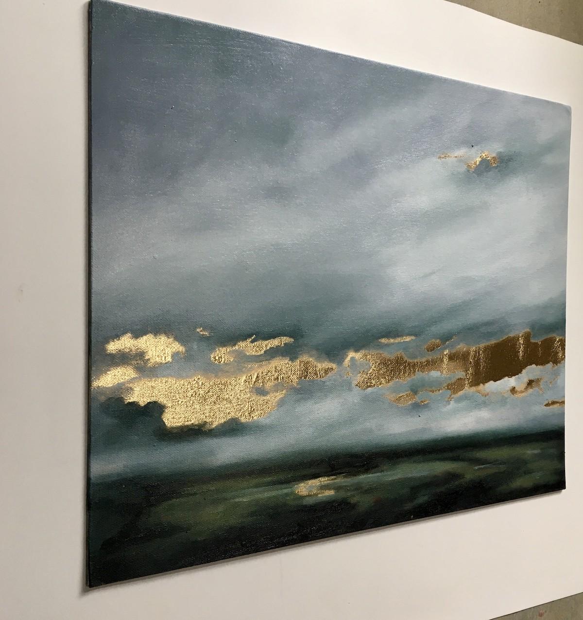 Dawn of a New Day, Moody Landscape Painting, Dartmoor Sky, Abstraktes Ölgemälde im Angebot 1