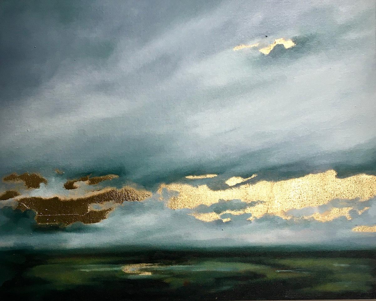 Sophie Berger Abstract Painting – Dawn of a New Day, Moody Landscape Painting, Dartmoor Sky, Abstraktes Ölgemälde