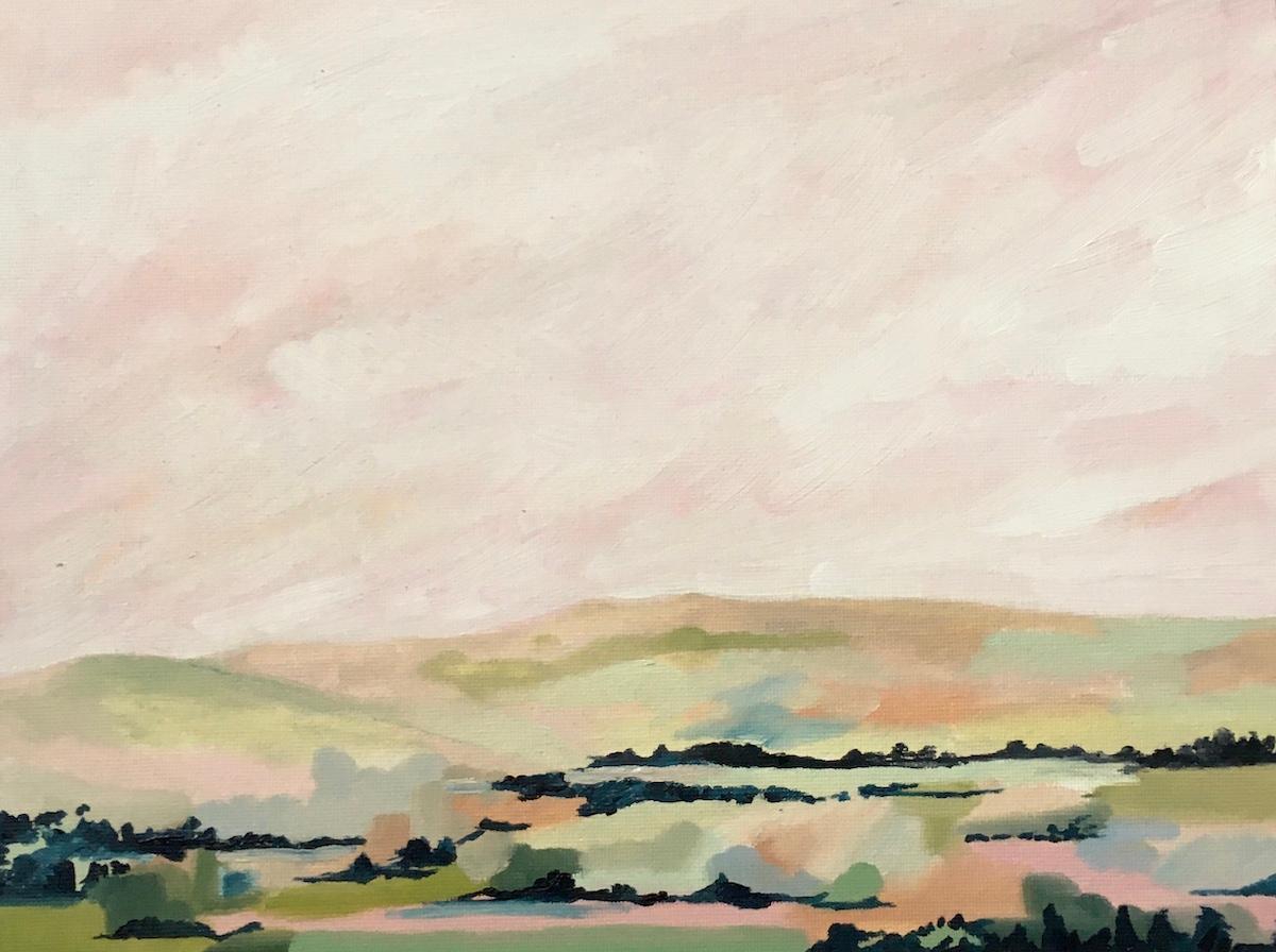 Soft Light Over Dartmoor, Sophie Berger, Landscape painting, Pastel colours For Sale 4