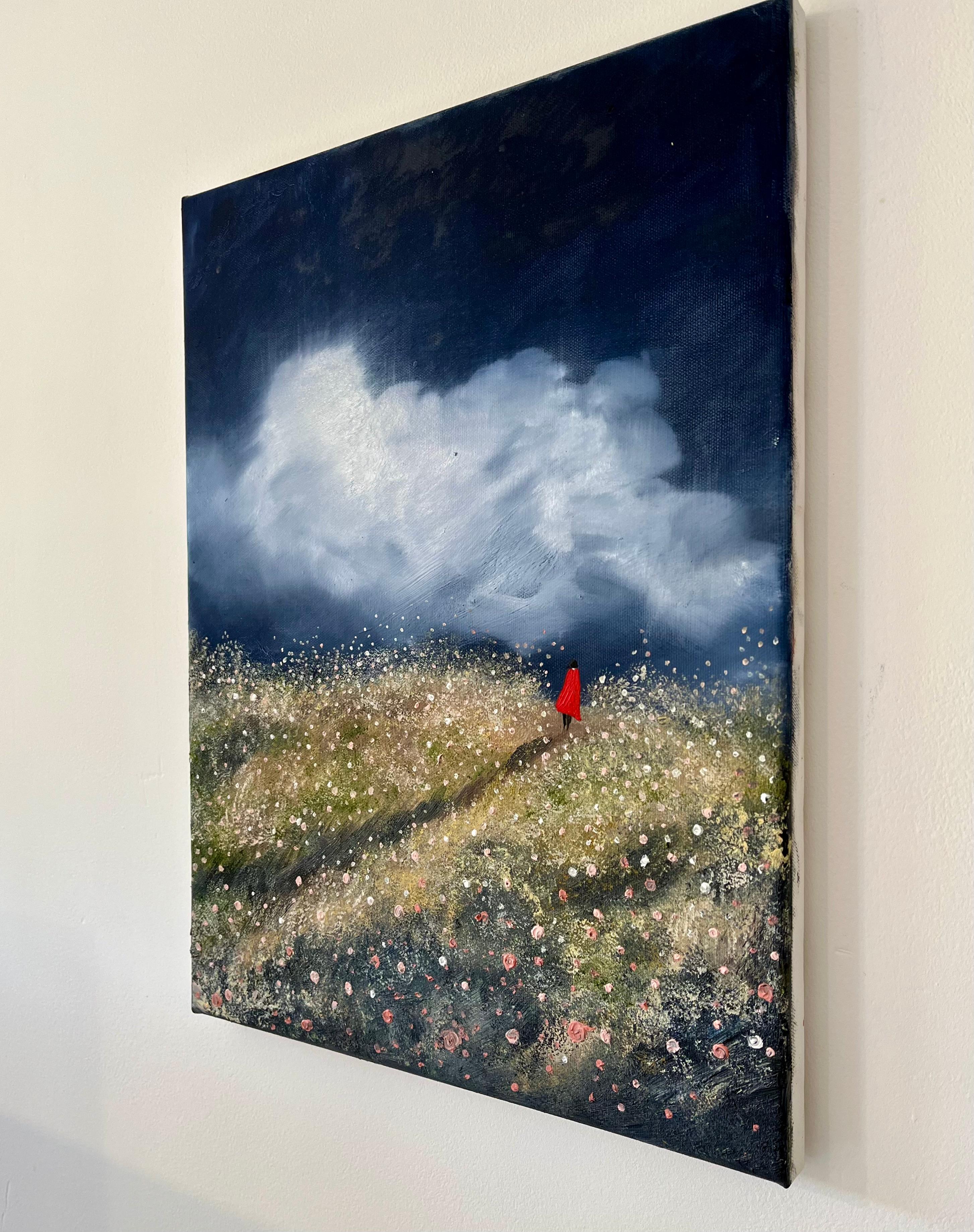 Le chemin sous l'orage, peinture originale, paysage, nature, abstrait - Painting de Sophie Berger