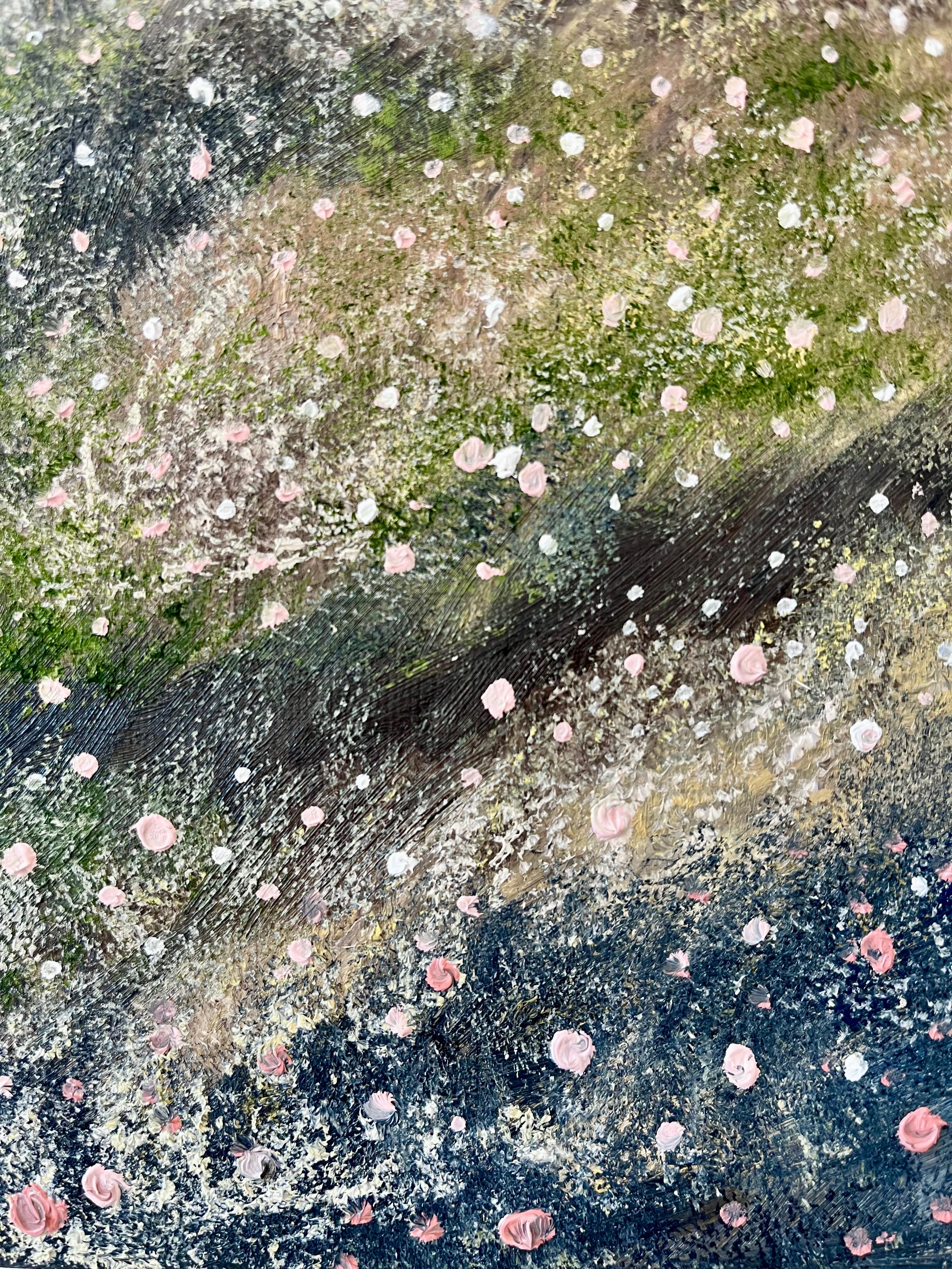 Le chemin sous l'orage, peinture originale, paysage, nature, abstrait - Abstrait Painting par Sophie Berger