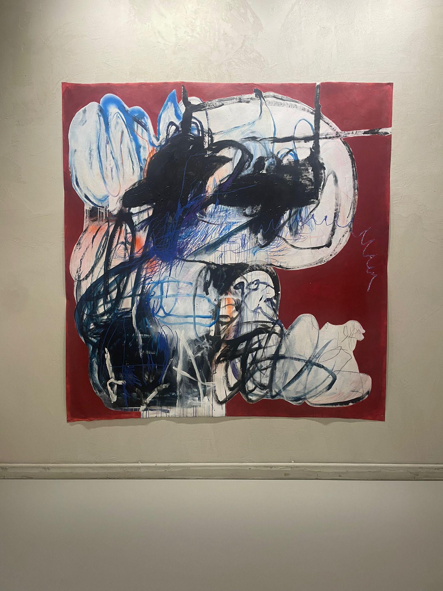 ABSTRACT Grande opera d'arte contemporanea canadese Sophie Bigli 2024 - Abstract Painting Grigio di Sophie Crichton