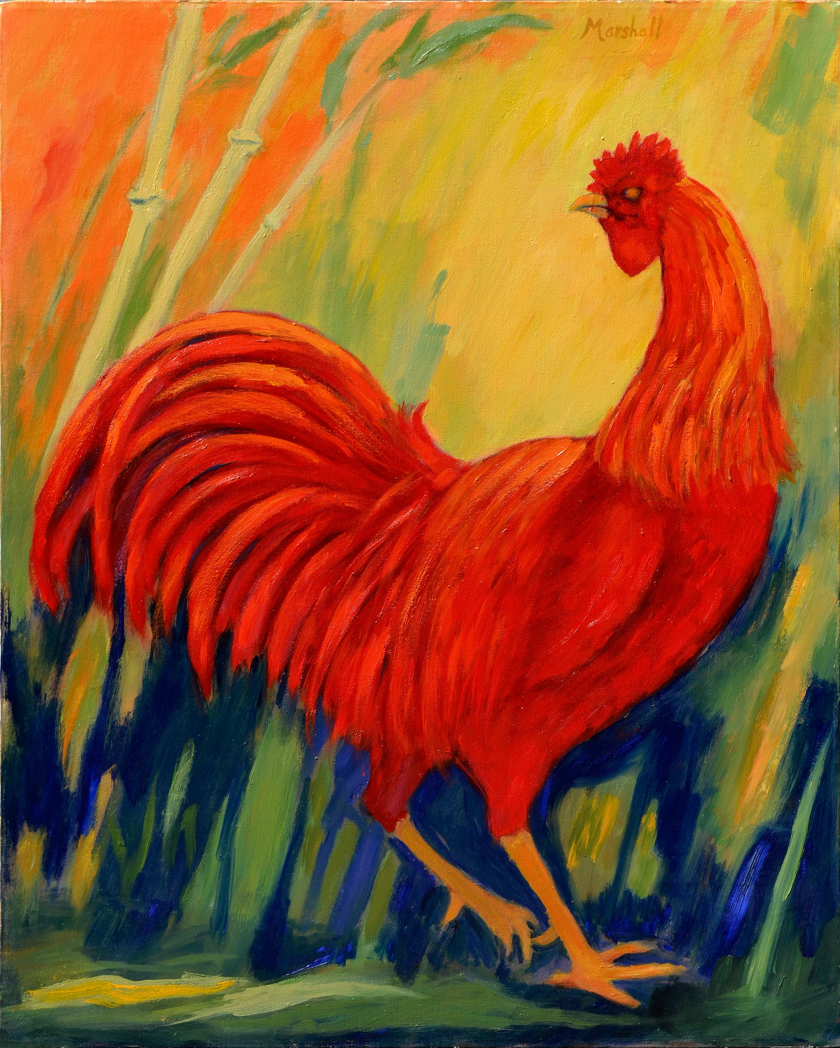 Animal Painting de Sophie D. Marshall - Retrato de gallo fauvista