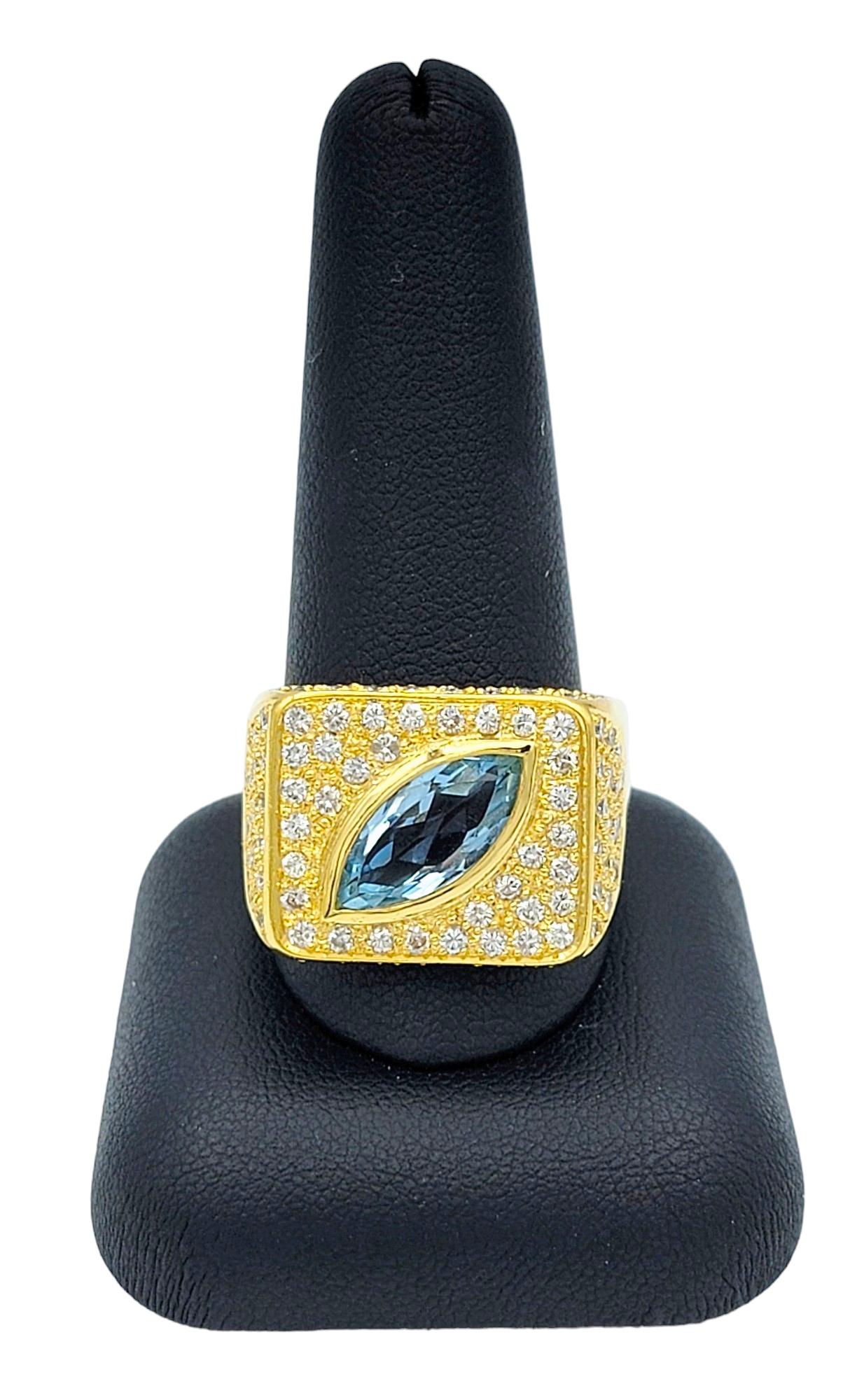 Sophie d'Agon Marquise Cut Aquamarine & Diamond Cocktail Ring in 18K Yellow Gold For Sale 3