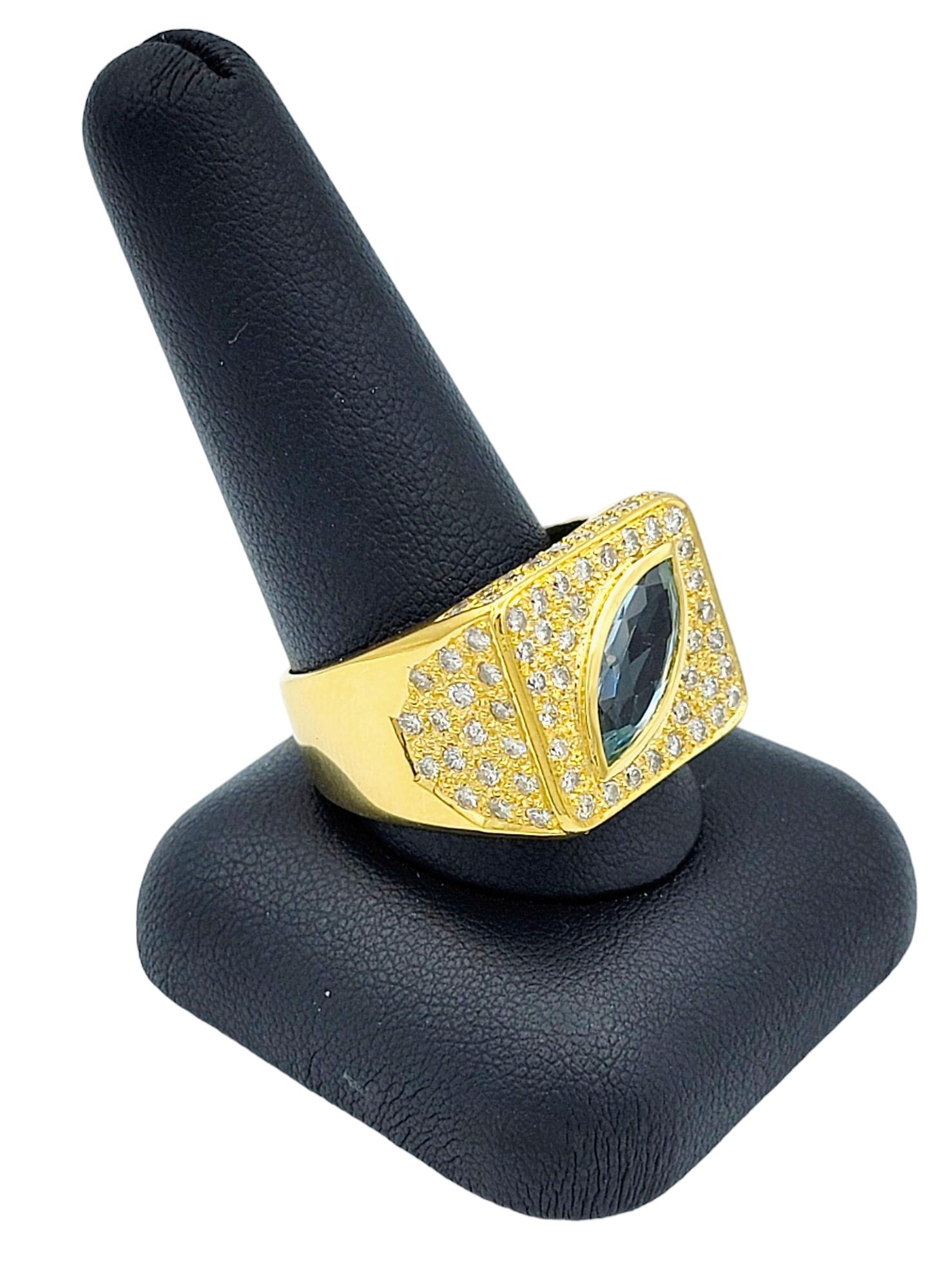 Sophie d'Agon Marquise Cut Aquamarine & Diamond Cocktail Ring in 18K Yellow Gold For Sale 3
